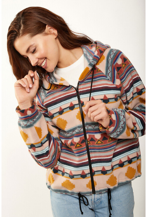 55301 Etnik Desen Fermuarlı Sweatshirt