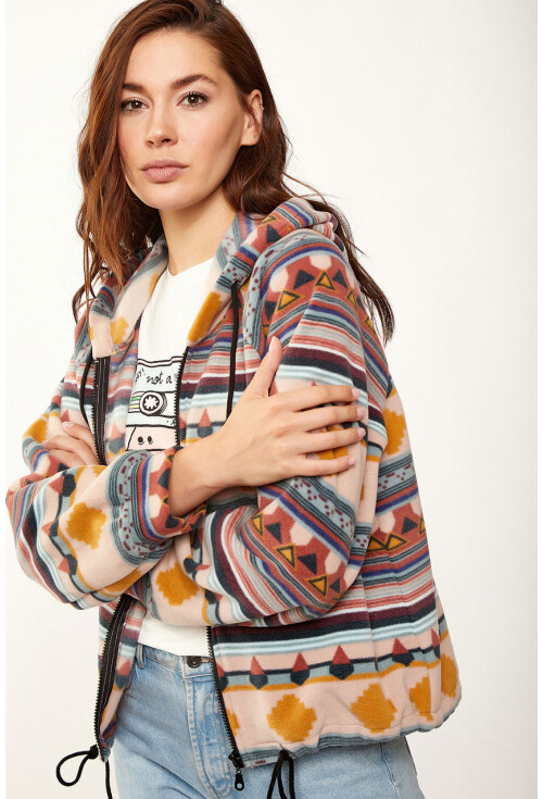 55301 Etnik Desen Fermuarlı Sweatshirt