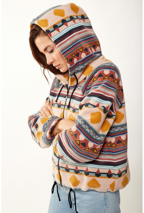 55301 Etnik Desen Fermuarlı Sweatshirt
