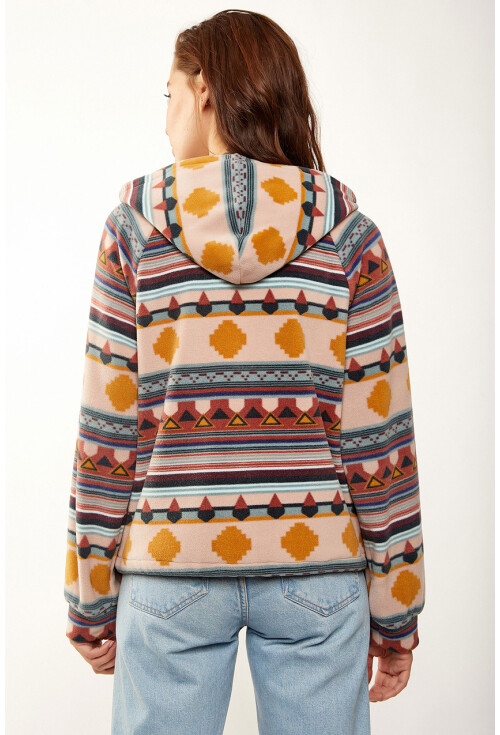 55301 Etnik Desen Fermuarlı Sweatshirt