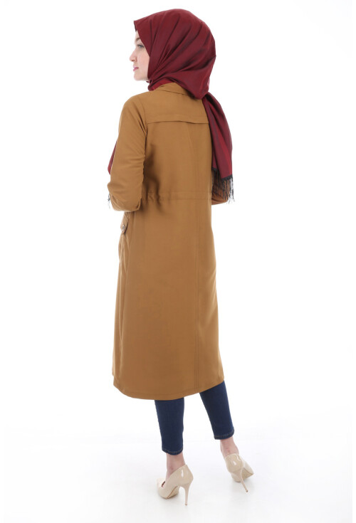 5677 Önü Boydan Fermuarlı Tesettür Trenchcoat