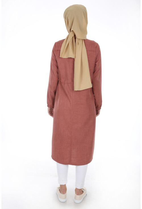 5677 Önü Boydan Fermuarlı Tesettür Trenchcoat