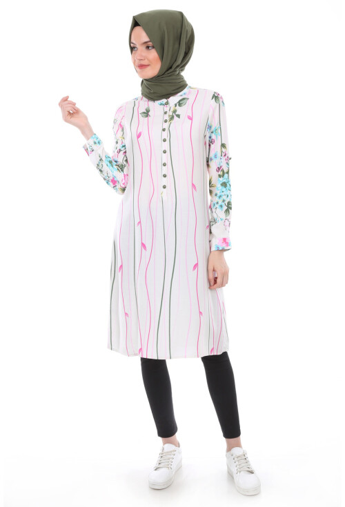 5714 Hakim Yaka Top Düğmeli Tunik