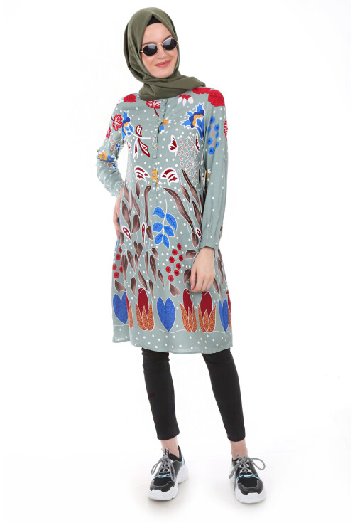 5714 Hakim Yaka Top Düğmeli Tunik