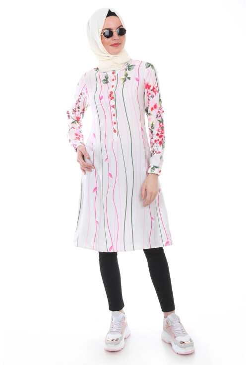 5714 Hakim Yaka Top Düğmeli Tunik