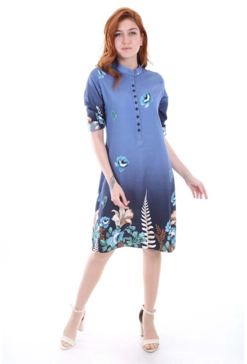 5714 Hakim Yaka Top Düğmeli Tunik