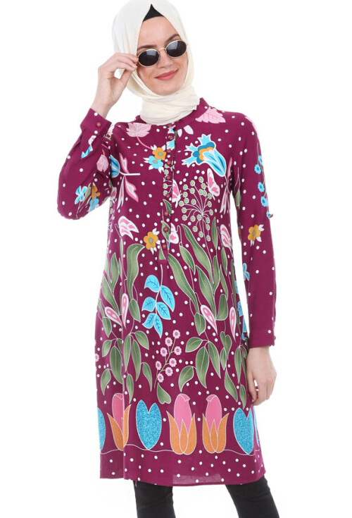 5714 Hakim Yaka Top Düğmeli Tunik