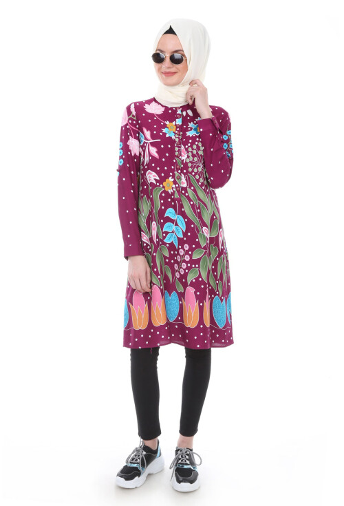 5714 Hakim Yaka Top Düğmeli Tunik