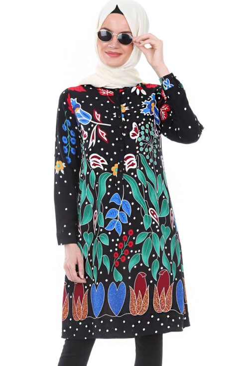 5714 Hakim Yaka Top Düğmeli Tunik