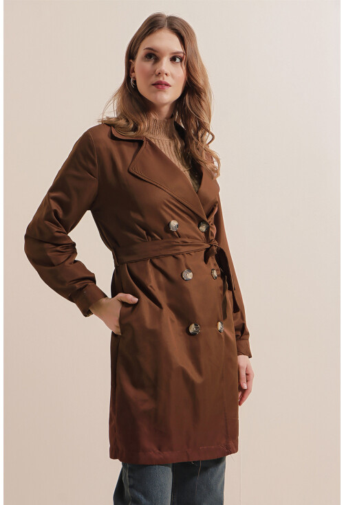 5864 Kruvaze Yaka Kısa Trençkot