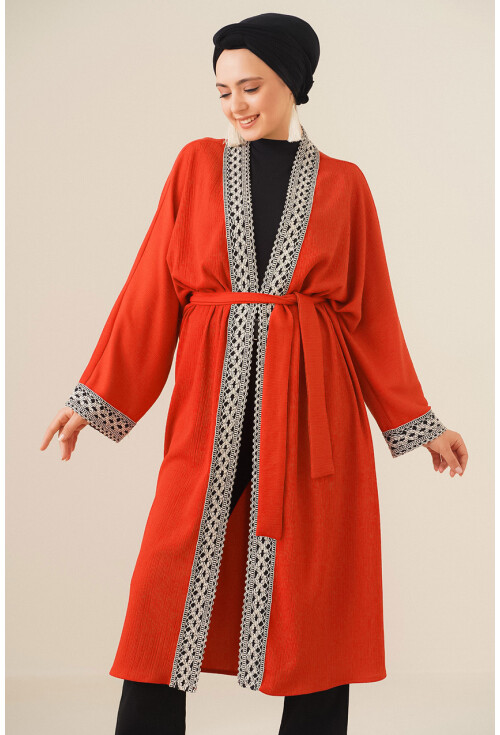 5865 Nakışlı Örme Uzun Kimono
