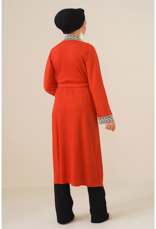 5865 Nakışlı Örme Uzun Kimono