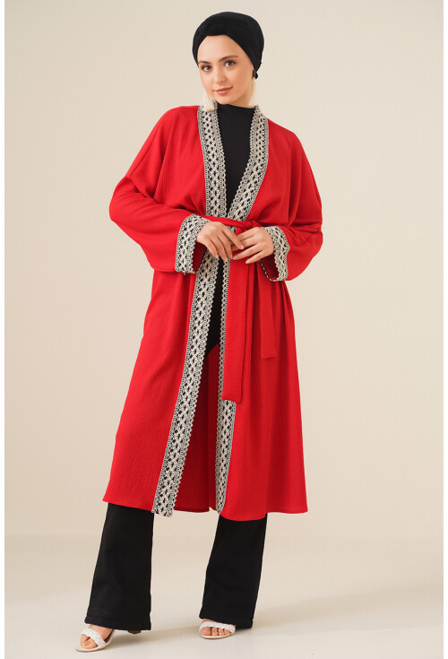 5865 Nakışlı Örme Uzun Kimono