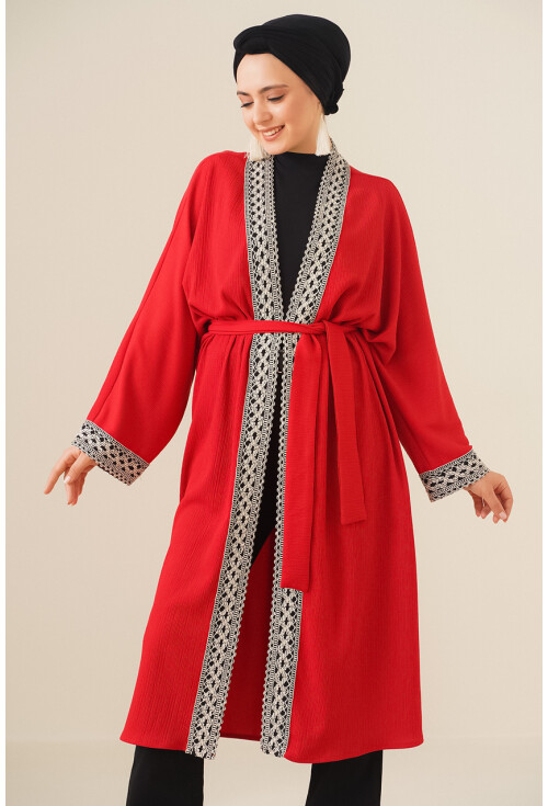 5865 Nakışlı Örme Uzun Kimono