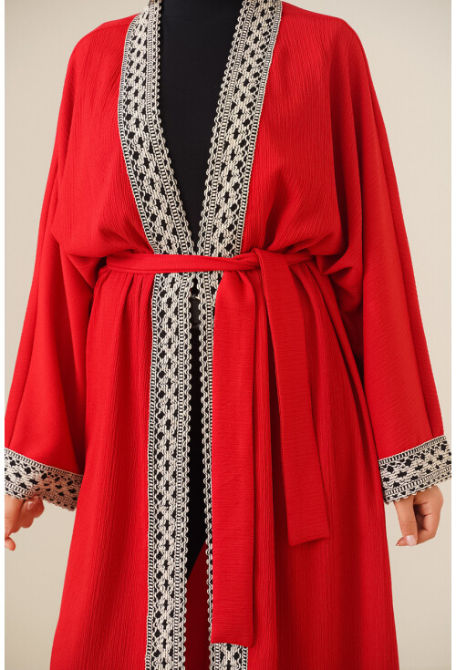 5865 Nakışlı Örme Uzun Kimono