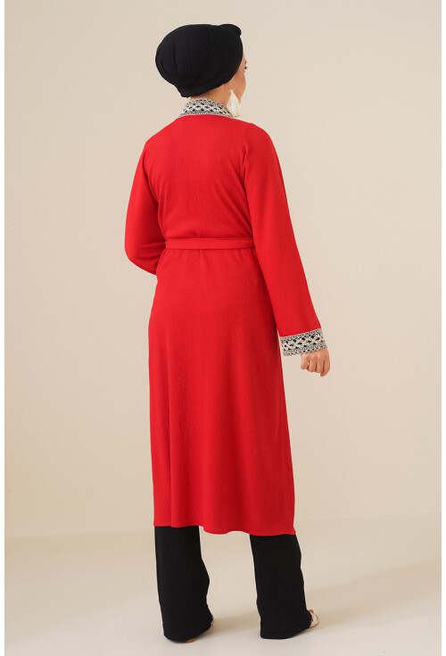 5865 Nakışlı Örme Uzun Kimono