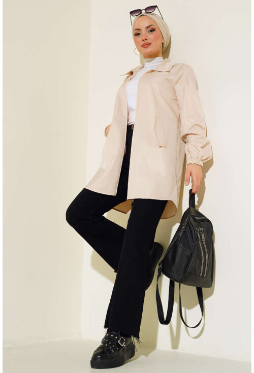 5908 Short Trench Coat With Flap Pockets