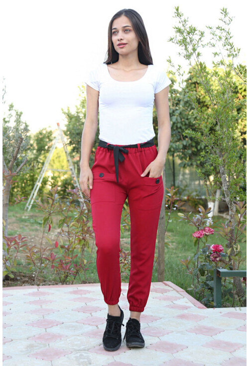 6436 Bel Kuşak Çift Cepli Pantolon