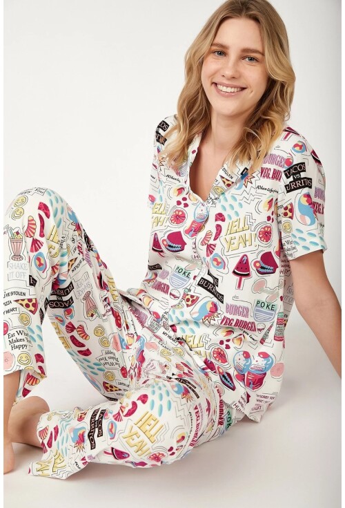 6479 Grafik Desenli Pijama Takımı