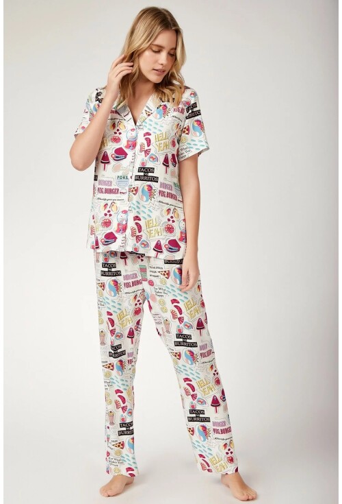 6479 Grafik Desenli Pijama Takımı