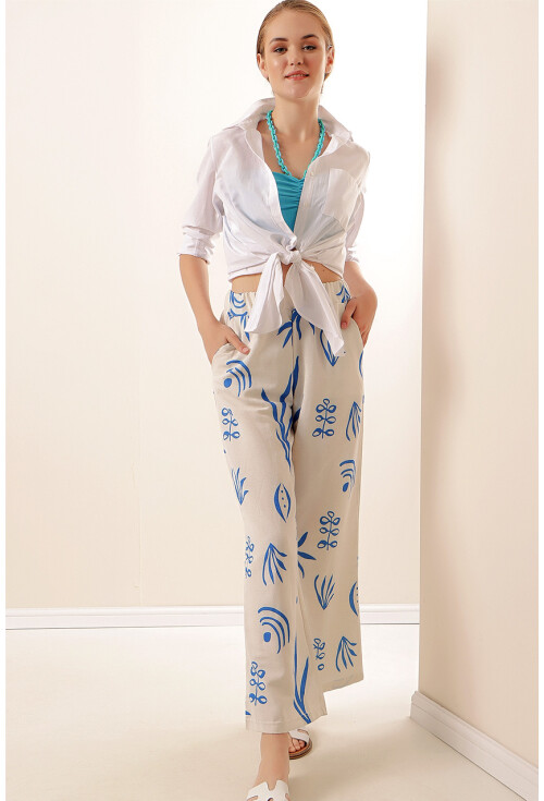 6554 Desenli Bol Paça Pantolon