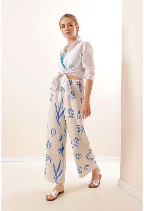 6554 Desenli Bol Paça Pantolon