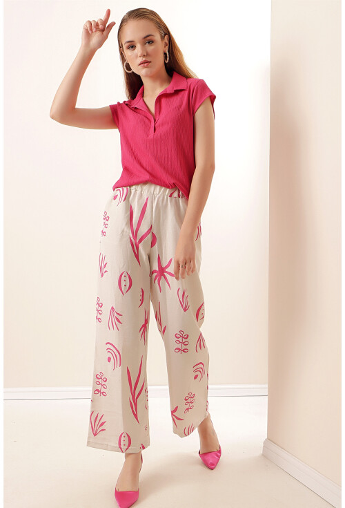 6554 Desenli Bol Paça Pantolon
