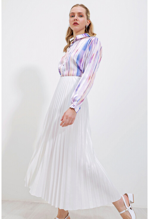 8009 Deri Görünümlü Piliseli Etek