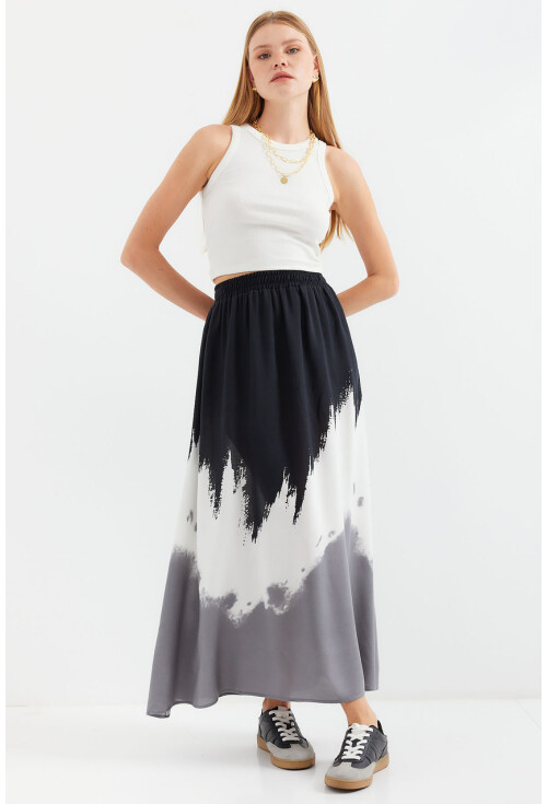 8025 Patterned Long Viscose Skirt