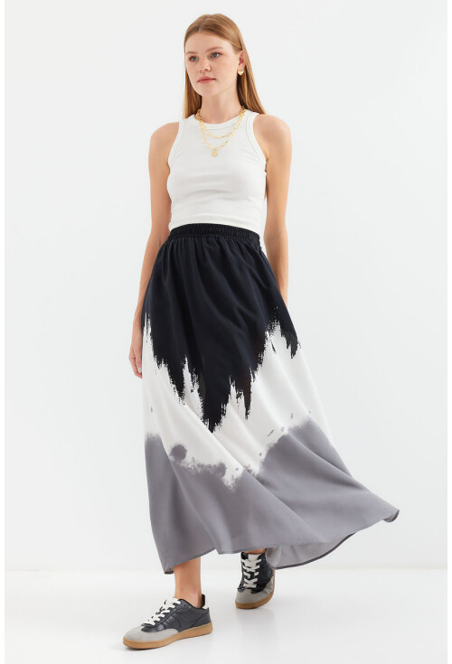 8025 Patterned Long Viscose Skirt