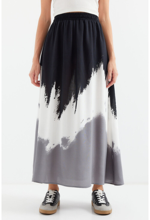 8025 Patterned Long Viscose Skirt