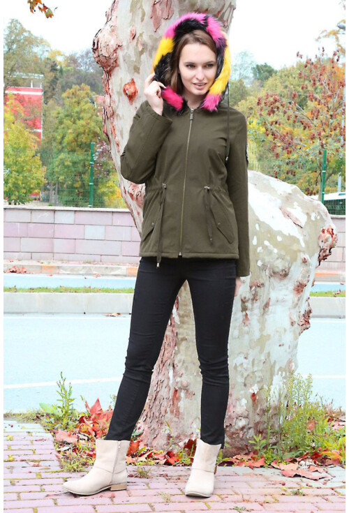 9014 Armalı Renkli Kürklü Kaban