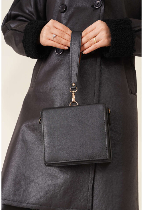 9102 Faux Fur Lined Long Leather Coat