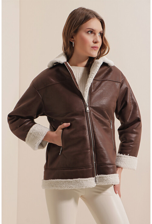 9103 Faux Fur Zippered Coat