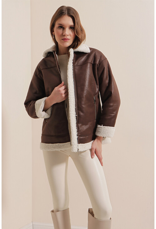 9103 Faux Fur Zippered Coat