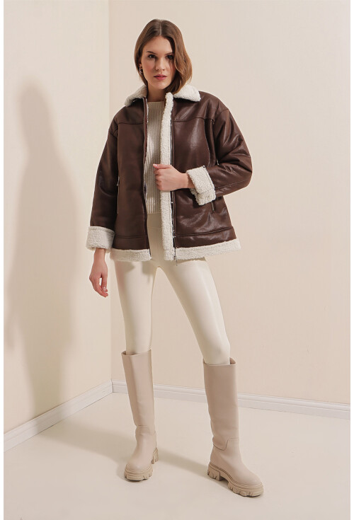 9103 Faux Fur Zippered Coat