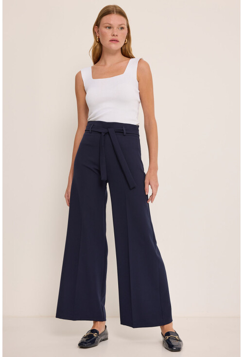 Womens Belted Wide Leg Palazzo Pants 6651