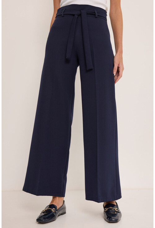 Womens Belted Wide Leg Palazzo Pants 6651