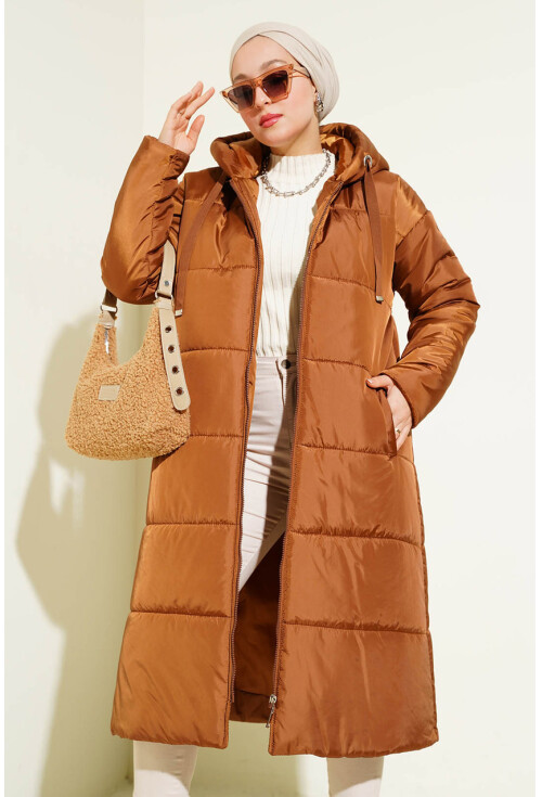 T5120 Hooded Long Puffer Hijab Coat