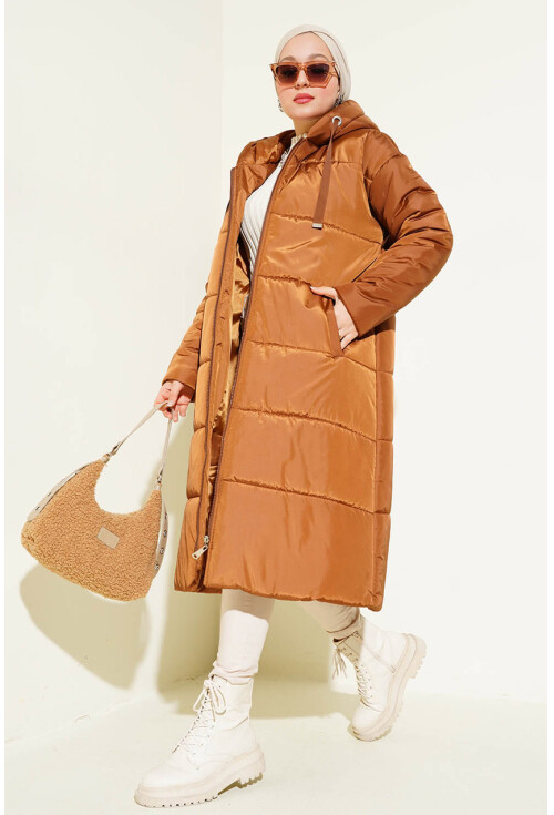 T5120 Hooded Long Puffer Hijab Coat