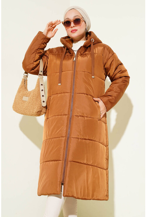 T5120 Hooded Long Puffer Hijab Coat