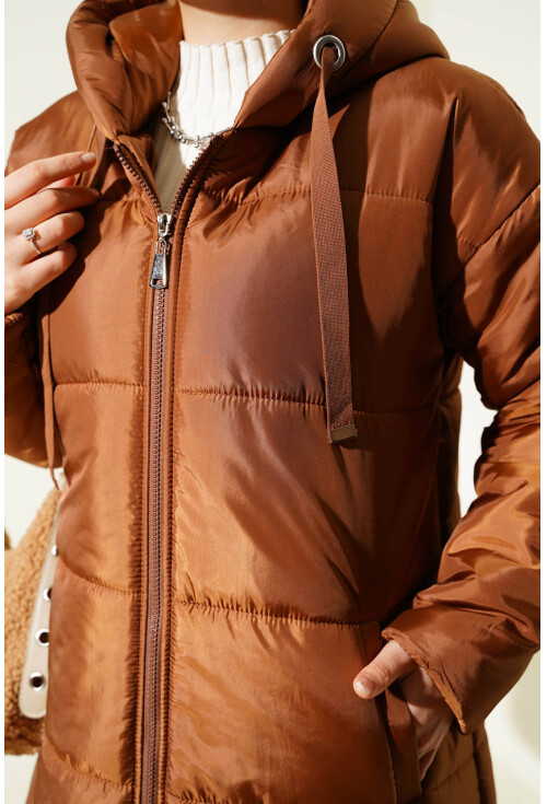 T5120 Hooded Long Puffer Hijab Coat