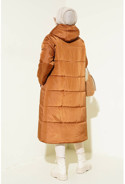 T5120 Hooded Long Puffer Hijab Coat
