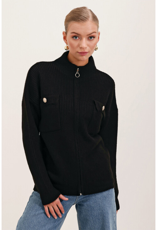 15862 Cep Detaylı Fermuarlı Triko Hırka