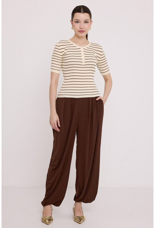 15868 Kadın Çizgili Kısa Kol Tişört