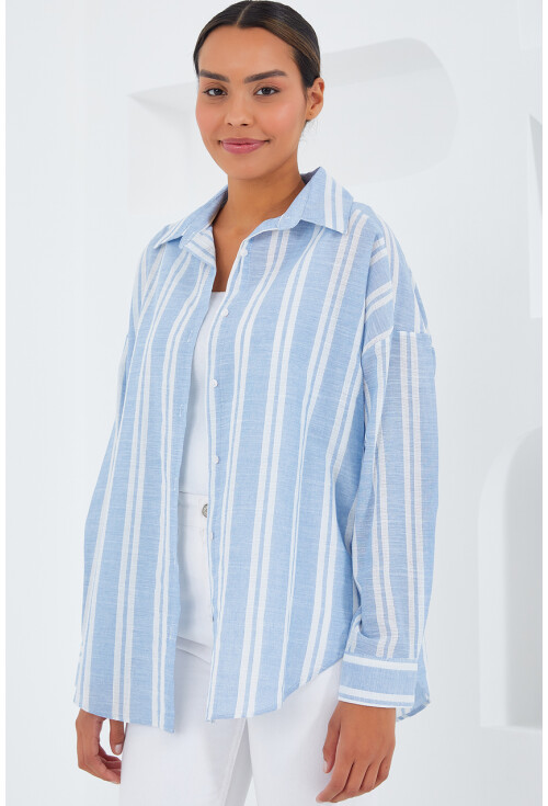 20251 Womens Striped Oversized Shirt