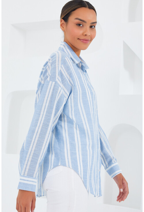 20251 Womens Striped Oversized Shirt