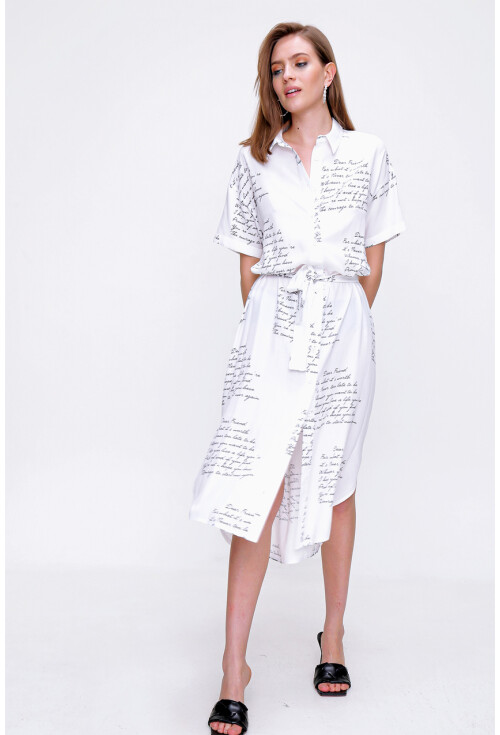 2196 Yazı Baskılı Oversize Elbise