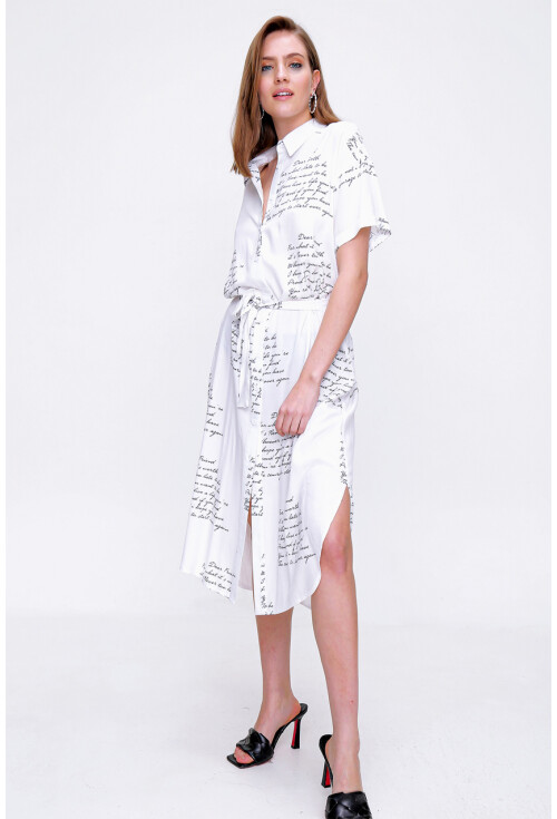 2196 Yazı Baskılı Oversize Elbise