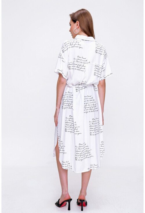 2196 Yazı Baskılı Oversize Elbise